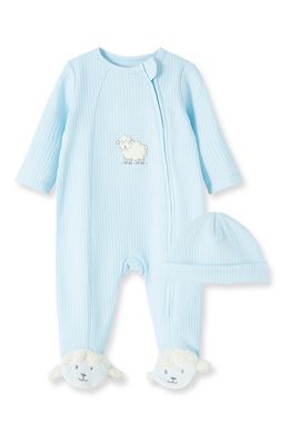 Little Me Lamb Cotton Footie & Hat Set in Blue