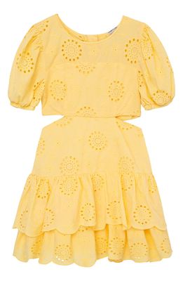 Habitual Kids' Cutout Puff Sleeve Tiered Dress in Yellow