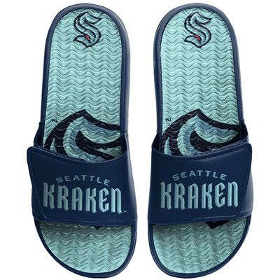 Men's FOCO Seattle Kraken Wordmark Gel Slide Sandals in Navy