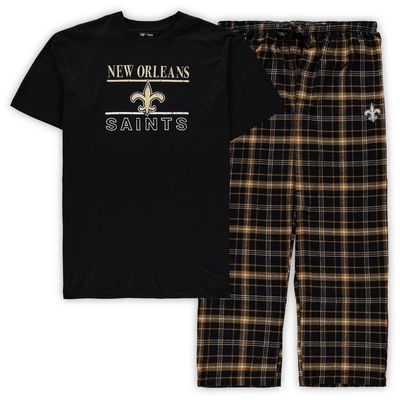 Men's Concepts Sport Black New Orleans Saints Big & Tall Lodge T-Shirt and Pants Sleep Set