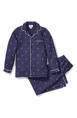 Petite Plume Portsmouth Anchors Long Sleeve Two-Piece Pajamas in Navy