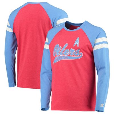 Men's Starter Red/Light Blue Houston Oilers Throwback League Raglan Long Sleeve Tri-Blend T-Shirt