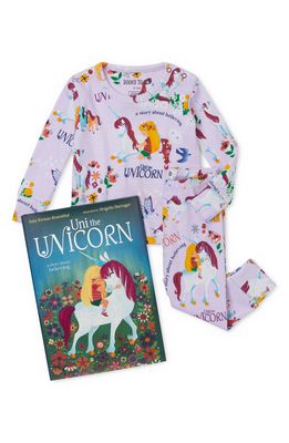 Books to Bed Kids' 'Uni the Unicorn' Fitted Two-Piece Pajamas & Book Set in Purple