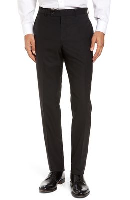 Ted Baker London Jefferson Flat Front Solid Wool Dress Pants in Black