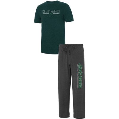 Men's Concepts Sport Heathered Charcoal/Kelly Green North Texas Mean Green Meter T-Shirt & Pants Sleep Set in Heather Charcoal