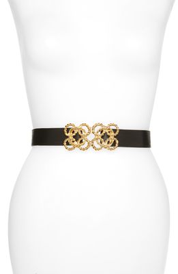 Raina Torchon Rope Buckle Leather Belt in Black