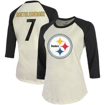 Majestic Threads Women's Fanatics Branded Ben Roethlisberger Cream/Black Pittsburgh Steelers Player Raglan Name & Number 3/4-Sleeve T-Shirt at