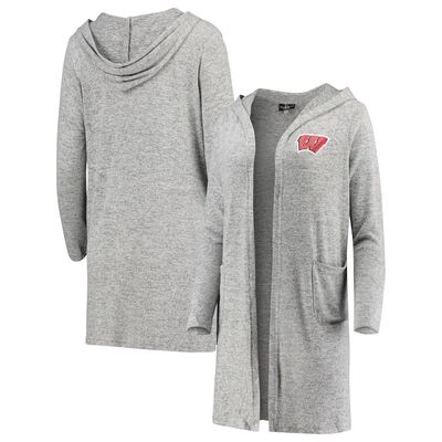 BOXERCRAFT Women's Heathered Gray Wisconsin Badgers Cuddle Soft Duster Tri-Blend Hooded Cardigan in Heather Gray