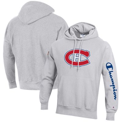 Men's Champion Heathered Gray Montreal Canadiens Reverse Weave Pullover Hoodie in Heather Gray