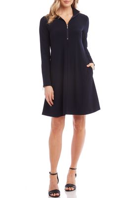 Karen Kane Quarter Zip A-Line Dress in Navy