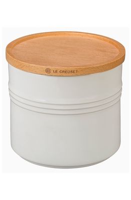 Le Creuset Glazed Stoneware 1 1/2 Quart Storage Canister with Wooden Lid in White