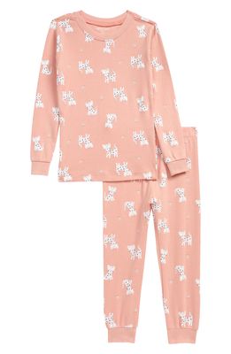 Petit Lem Cat Print Fitted Two-Piece Pajamas in 400 Pink