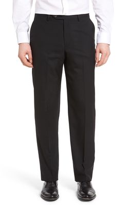 Berle Lightweight Plain Weave Flat Front Classic Fit Trousers in Black