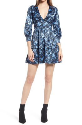 NSR Mila Floral Print Tiered Ruffle Minidress in Navy Floral