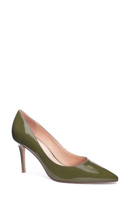 42 Gold Rafee Liquid Patent Pointed Toe Pump in Olive