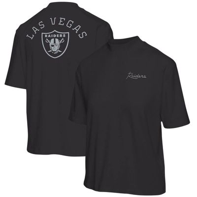 Women's Junk Food Black Las Vegas Raiders Half-Sleeve Mock Neck T-Shirt