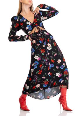 AFRM Midori Floral Cinched Front Long Sleeve Midi Dress in Fall Noir Floral