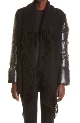 Moncler Down Sleeve Wool Cape in Black