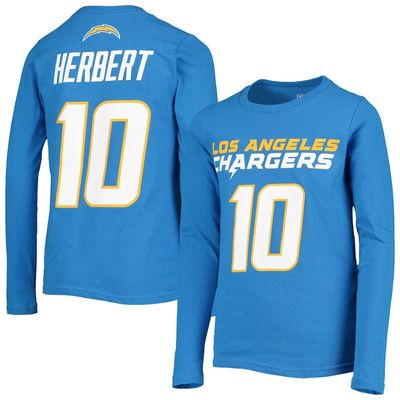 Outerstuff Youth Justin Herbert Powder Blue Los Angeles Chargers Mainliner Player Name & Number Long Sleeve T-Shirt