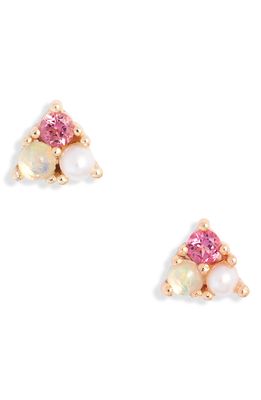 Azura Jewelry Semiprecious Stone & Pearl Stud Earrings in Yellow Gold