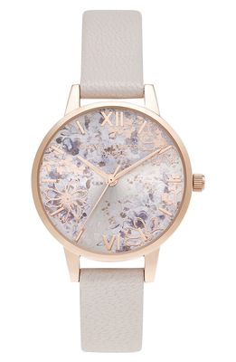 Olivia Burton Abstract Floral Leather Strap Watch