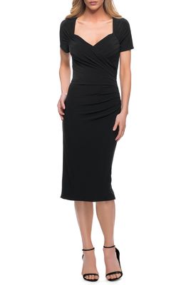 La Femme Ruched Body-Con Cocktail Dress in Black