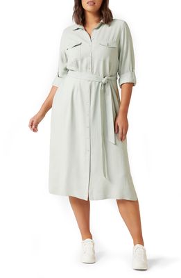 Ever New Rory Belted Long Sleeve Shirtdress in Soft Sage