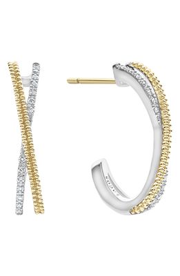 LAGOS Caviar Lux Diamond Crossover Hoop Earrings in Silver/Diamond