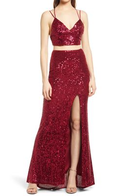 Jump Apparel Two-Piece Sequin Gown in Maroon