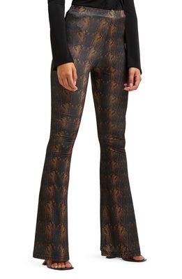 River Island Snakeskin Print Flare Trousers in Brown