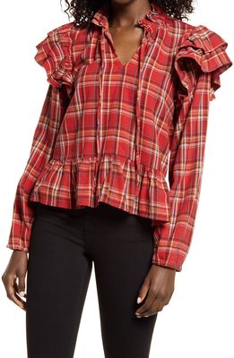 BLANKNYC Ruffle Detail Plaid Shirt in Check That Out