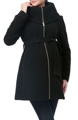 Kimi and Kai Mia High Collar Wool Blend Maternity Coat in Black