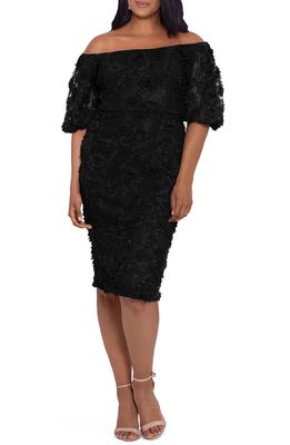 Xscape Off the Shoulder Lace Sheath Dress in Black/Black