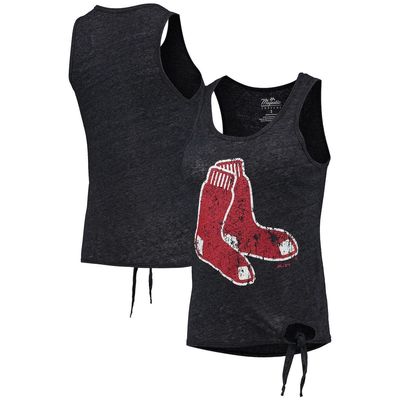 Women's Majestic Threads Navy Boston Red Sox Scoop Neck Racerback Side Tie Tri-Blend Tank Top