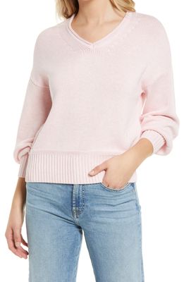 Tommy Bahama Heather Cotton V-Neck Sweater in Light Rose Heather