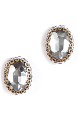 Deepa Gurnani Aria Oval Crystal Stud Earrings in Gunmetal