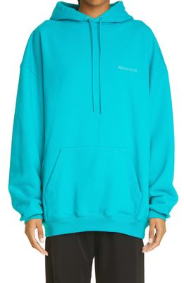 Balenciaga Embroidered Logo Oversize Cotton Hoodie in Turquoise/Turquoise