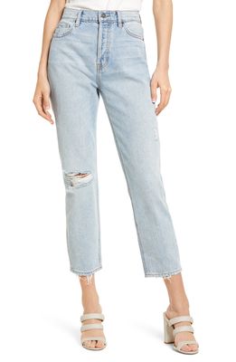 HIDDEN JEANS High Waist Fray Hem Nonstretch Straight Leg Jeans in Light Wash