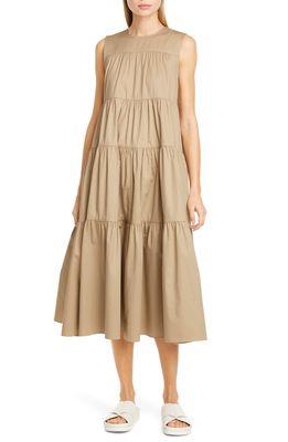 Tiered Cotton Midi Dress in Taupe