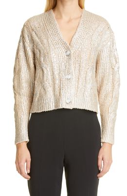 Stella McCartney Foiled Cable Organic Cotton Blend Crop Cardigan in 8101 Silver