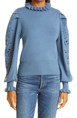 Haute Hippie Mariana Eyelet Sleeve Sweater in Coronet Blue