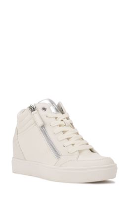 Nine West Tons Lace-Up Wedge Sneaker in White/Silver