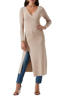 ASTR the Label Cross Front High Slit Long Sweater in Cream