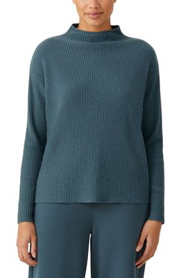Eileen Fisher Funnel Neck Boxy Cashmere Sweater in Eucalyptus