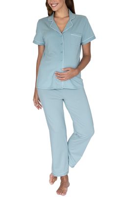 Angel Maternity Button Front Maternity Pajamas in Sage