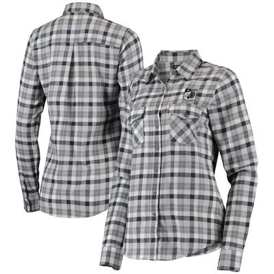 Women's Antigua Gray/White Minnesota United FC Ease Flannel Long Sleeve Button-Up Shirt