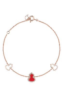 Qeelin Petite Wulu Red Agate & Diamond Station Bracelet in Rose Gold