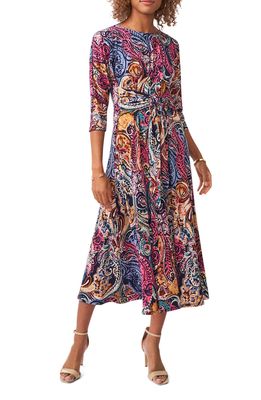 Chaus Paisley Print Fit & Flare Midi Dress in Navy/Mauve/Blue