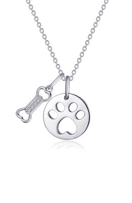 Lafonn Simulated Diamond Paw Print & Dog Bone Charm Necklace in Silver
