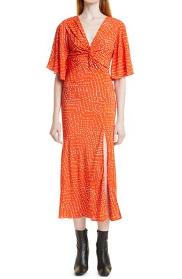DVF Riley Printed Twist Front Maxi Dress in Batik Dot
